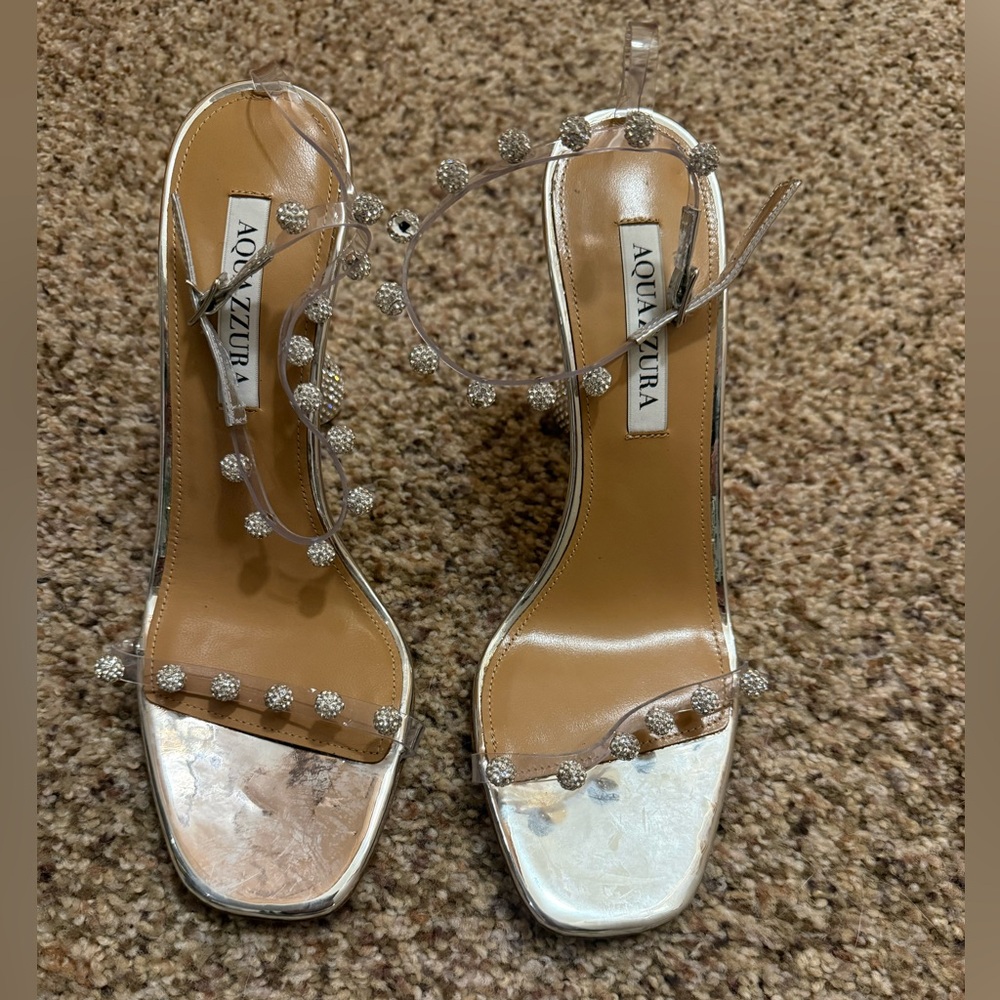 Aquazzura Silver Crystal-Embellished Clear Strap Sandals - Picture 4 of 6
